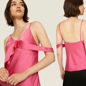 Helmut Lang Pink Wrap-Effect Satin Sash Slip Top Size 4 - 41276